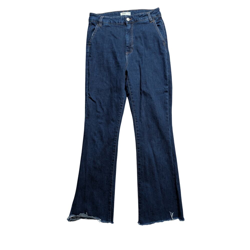 OAT New York Women's Blue Denim Raw Hem Stretch Boho Flare Jeans Size 8/29